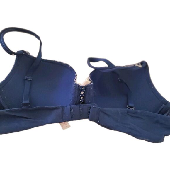 Victoria Secret Demi Padded Bra 34B ID# 36007072 Navy Pink Lace Bows Push Up - Picture 3 of 11